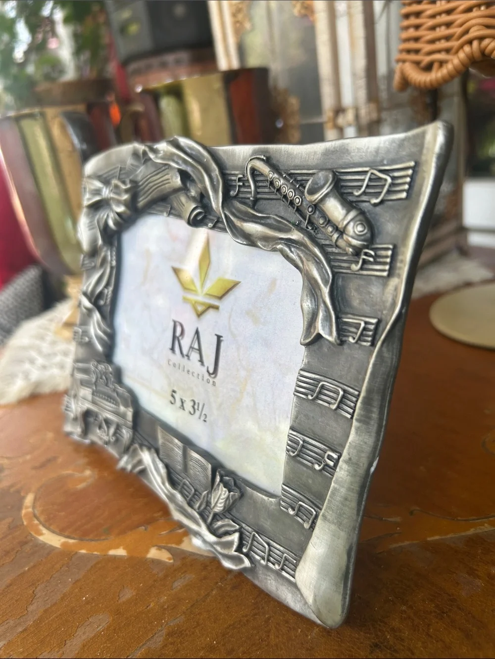 Vintage Pewter Music Themed Photo Frame